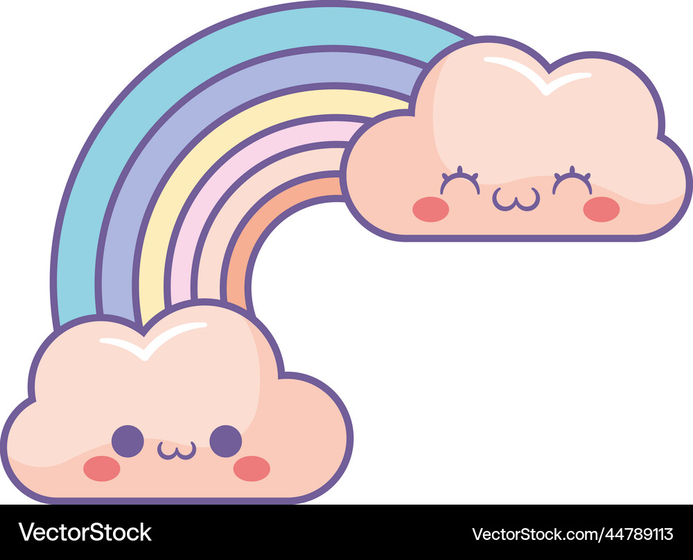 Rainbow between clouds Royalty Free Vector Image