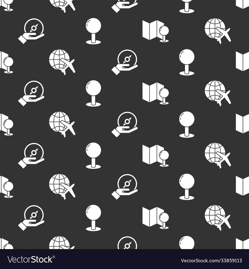 Set folded map with push pin globe flying vector image Set folded map with push pin globe flying