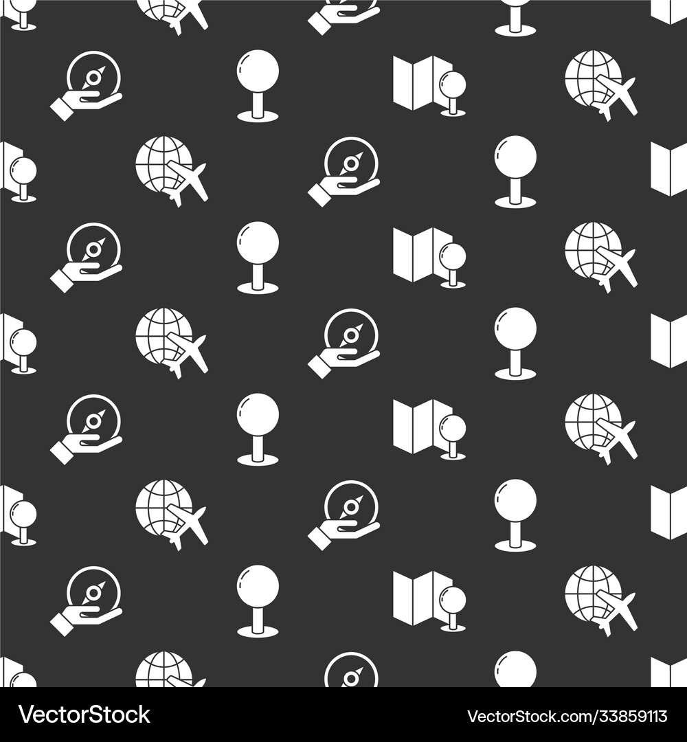 Set folded map with push pin globe with flying Vector Image