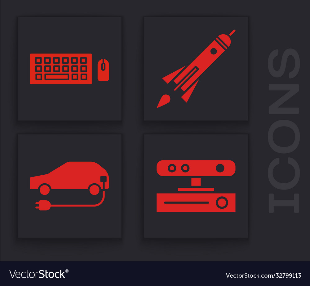 Set motion sensor keyboard and mouse rocket ship vector image Set motion sensor keyboard and mouse rocket ship