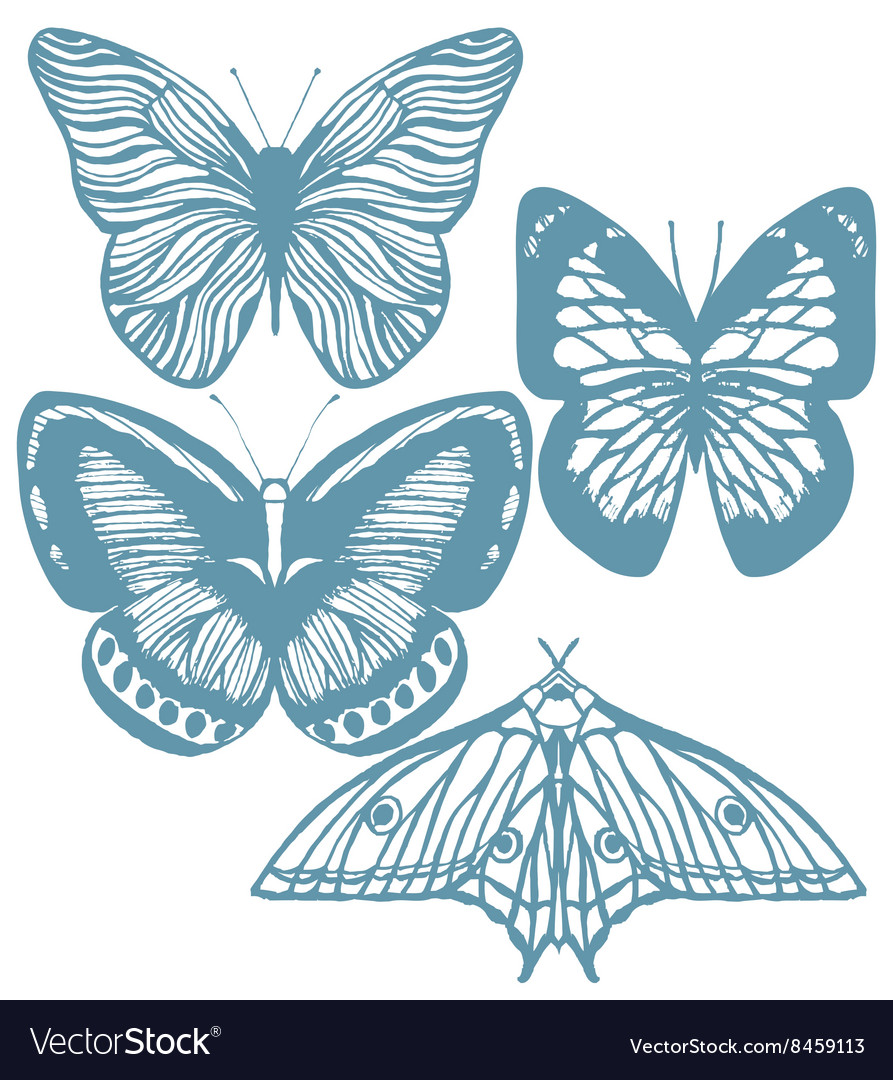 Set of hand-drawn butterflies