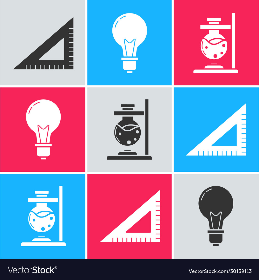 Set triangular ruler light bulb with concept vector image Set triangular ruler light bulb with concept