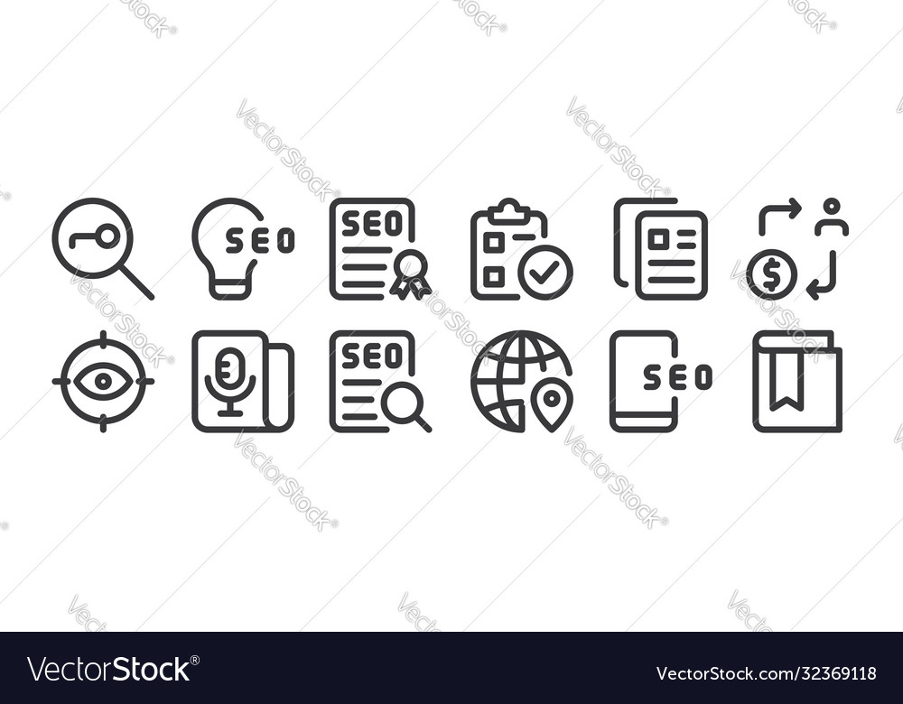 12 set linear web apps seo icons thin outline