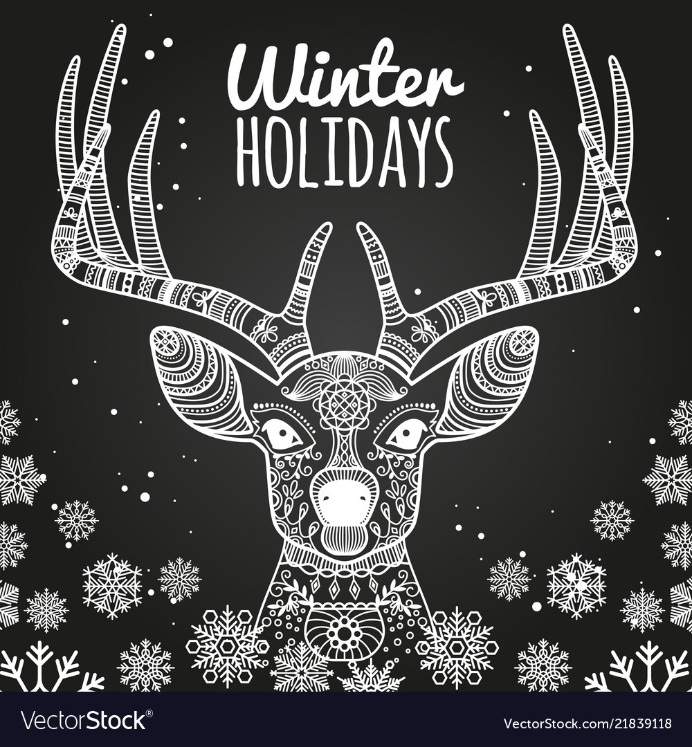 Deer and snowflakes winter holiday card template