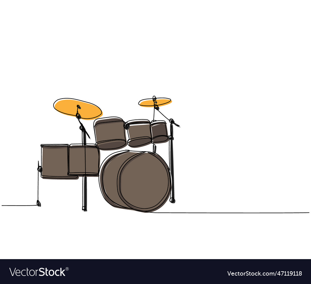 Drum kit one line color art continuous