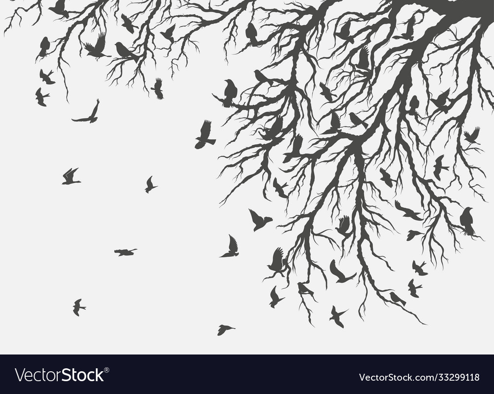 Figure flock flying birds on tree branch vector image Figure flock flying birds on tree branch