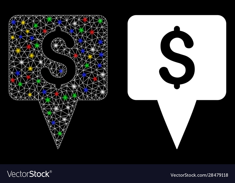 Flare mesh wire frame dollar map pointer icon vector image Flare mesh wire frame dollar map pointer icon