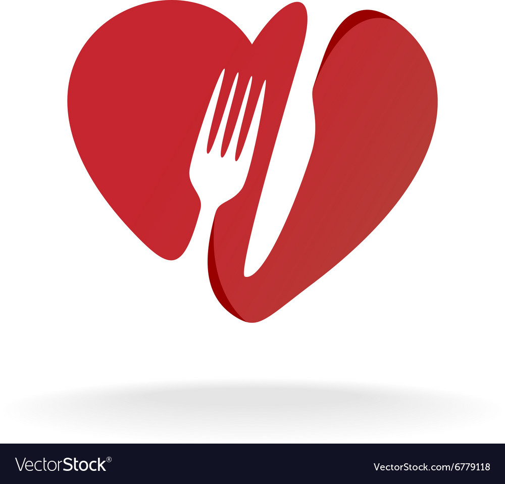 Fork and knife with heart shape lovely food logo Vector Image