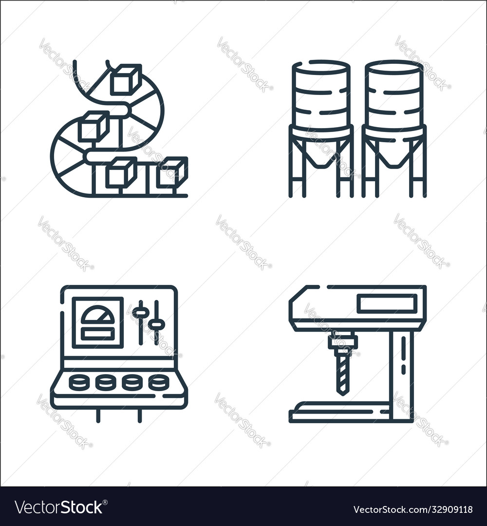 Industrial process line icons linear set quality vector image Industrial process line icons linear set quality