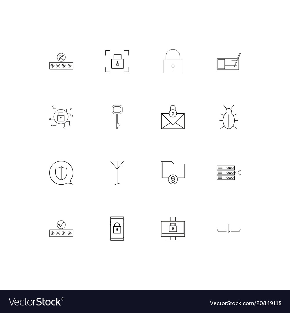 Internet security linear thin icons set outlined