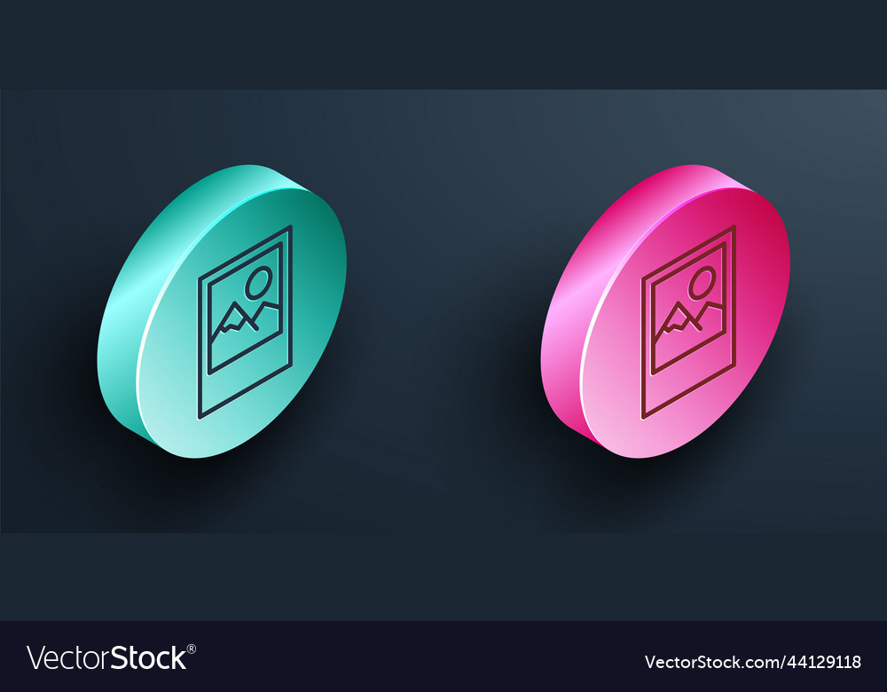 Isometrische Linien-Fotorahmen-Symbol isoliert auf schwarz vector image Isometrische Linien-Fotorahmen-Symbol isoliert auf schwarz