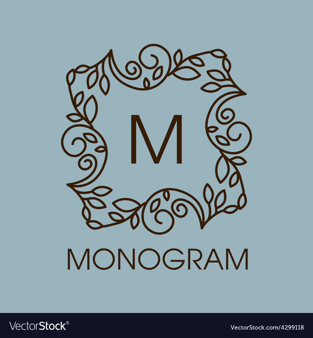 Monogram design floral outline frame Royalty Free Vector