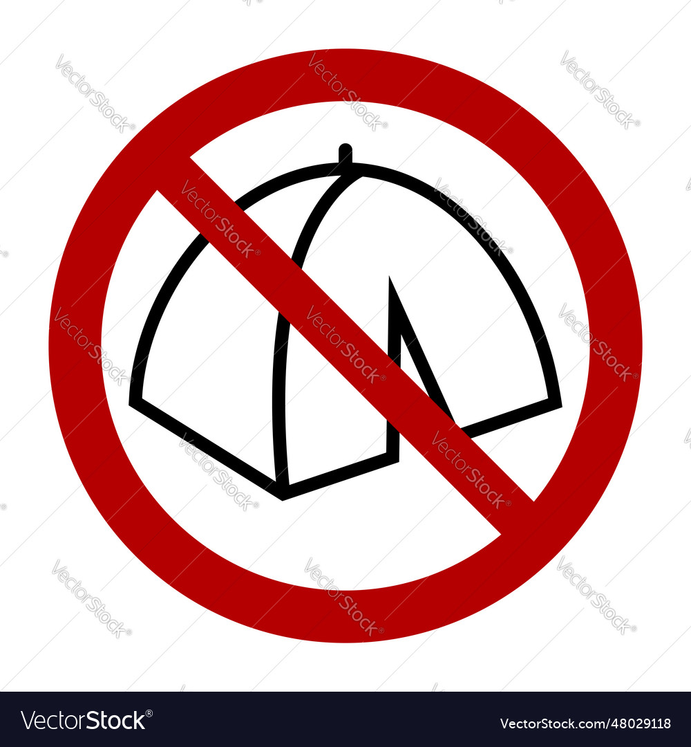 No camping tent symbol prohibition sign flat