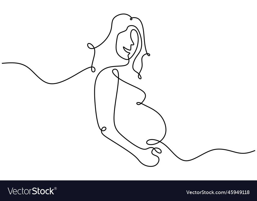 One continuous line drawing of pregnant woman