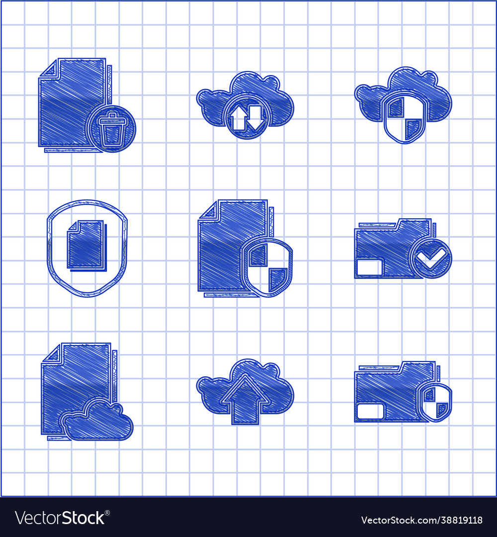 Set document protection concept cloud upload vector image Set document protection concept cloud upload