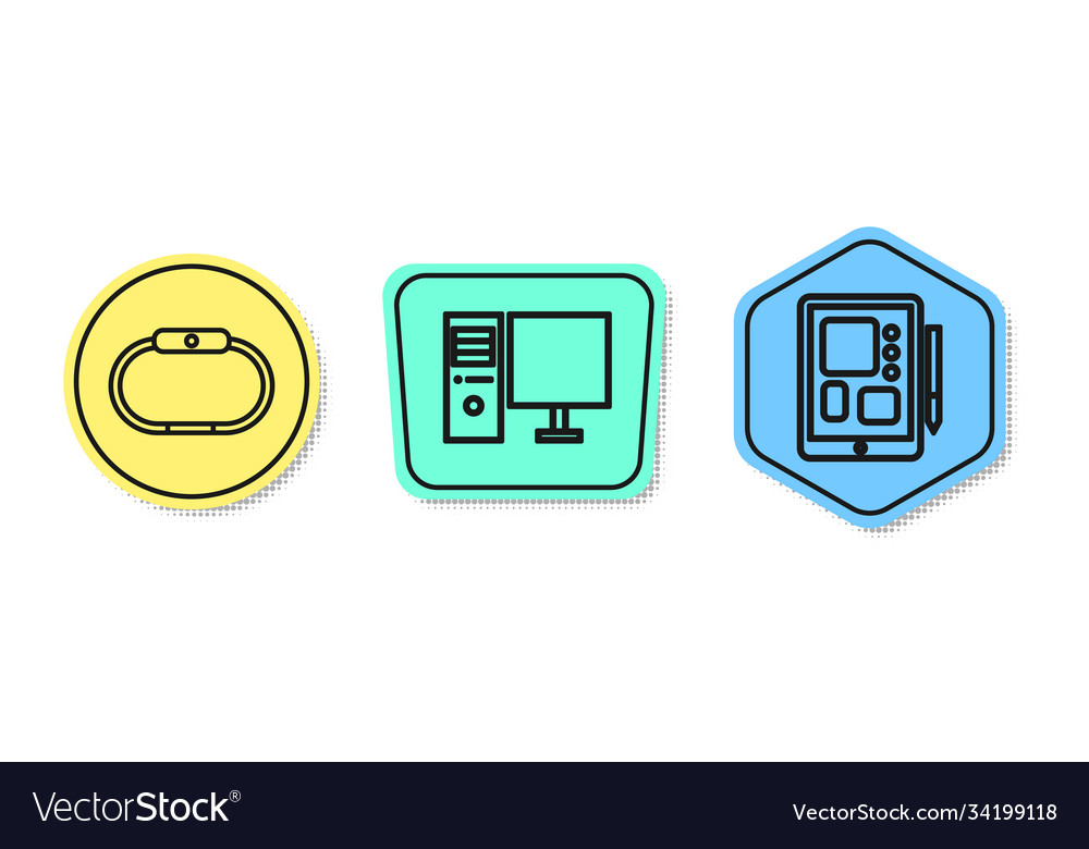Set line smartwatch computer monitor and graphic vector image Set line smartwatch computer monitor and graphic