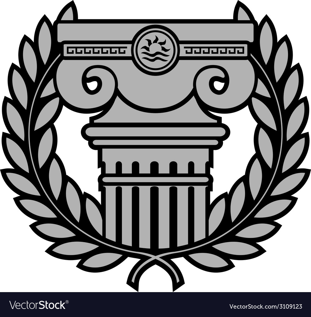 Ancient ionic column with laurel wreath Royalty Free Vector