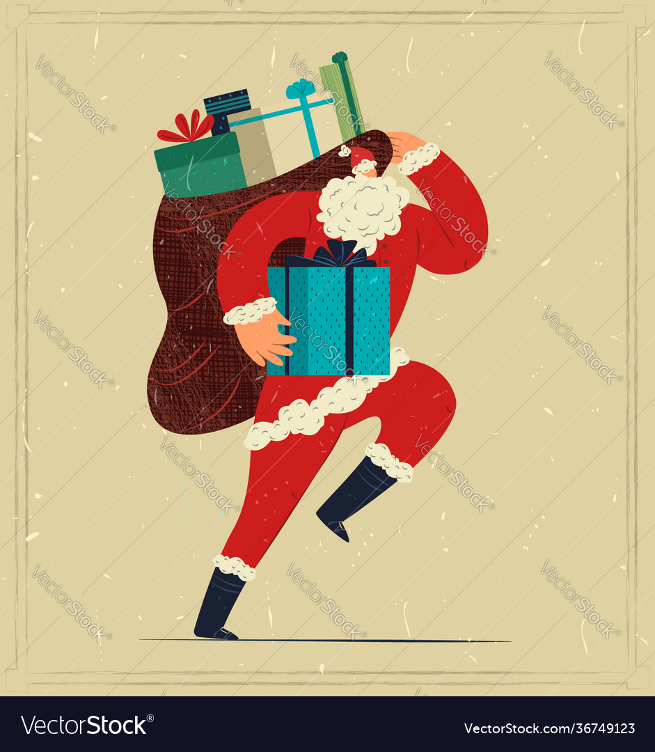 Flat abstract image running santa claus