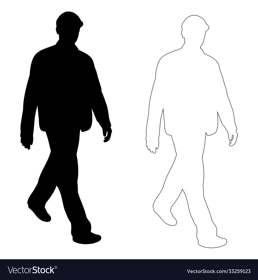 Isolated black silhouette man walking outline Vector Image