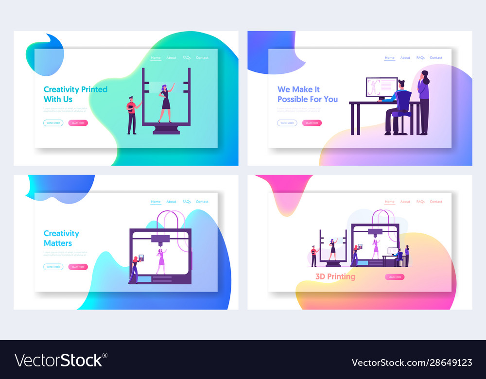 Printing machine create object website landing vector image Printing machine create object website landing