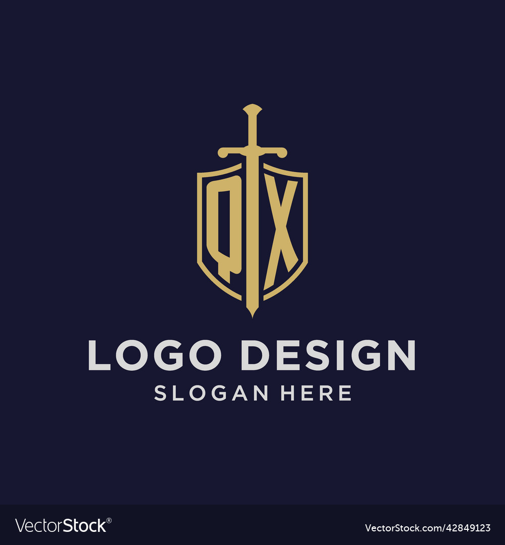 Qx logo initial monogram with shield and sword Vector Image Qx logo initial monogram with shield and sword