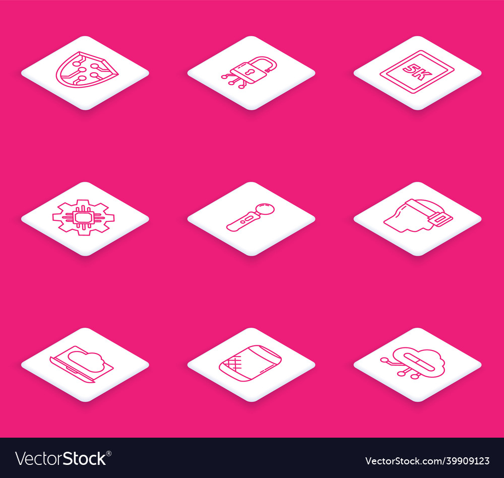 Set line cyber security lock on digital circuit vector image Set line cyber security lock on digital circuit