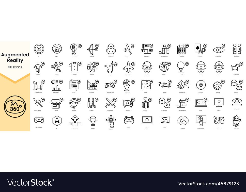 Set of augmented reality icons simple line art Vector Image Set of augmented reality icons simple line art