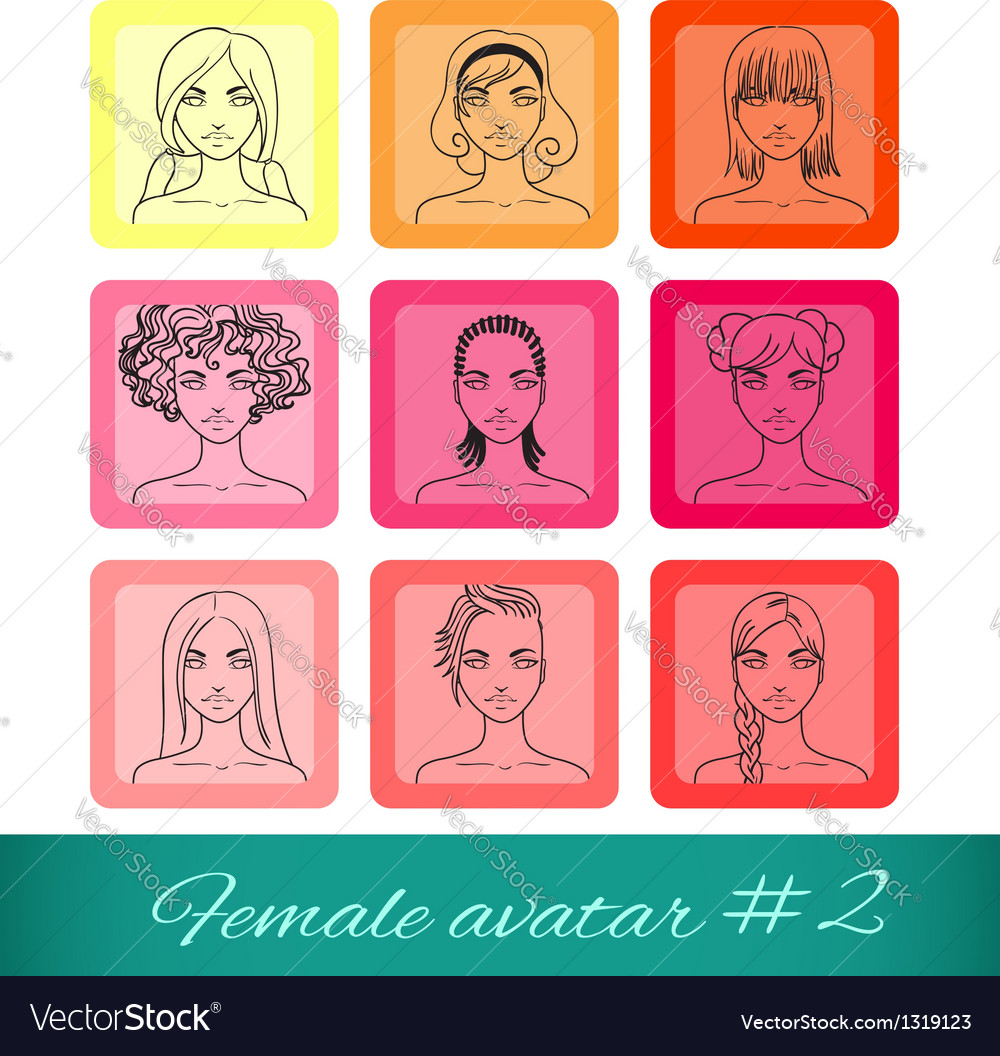 Set of nine female avatars