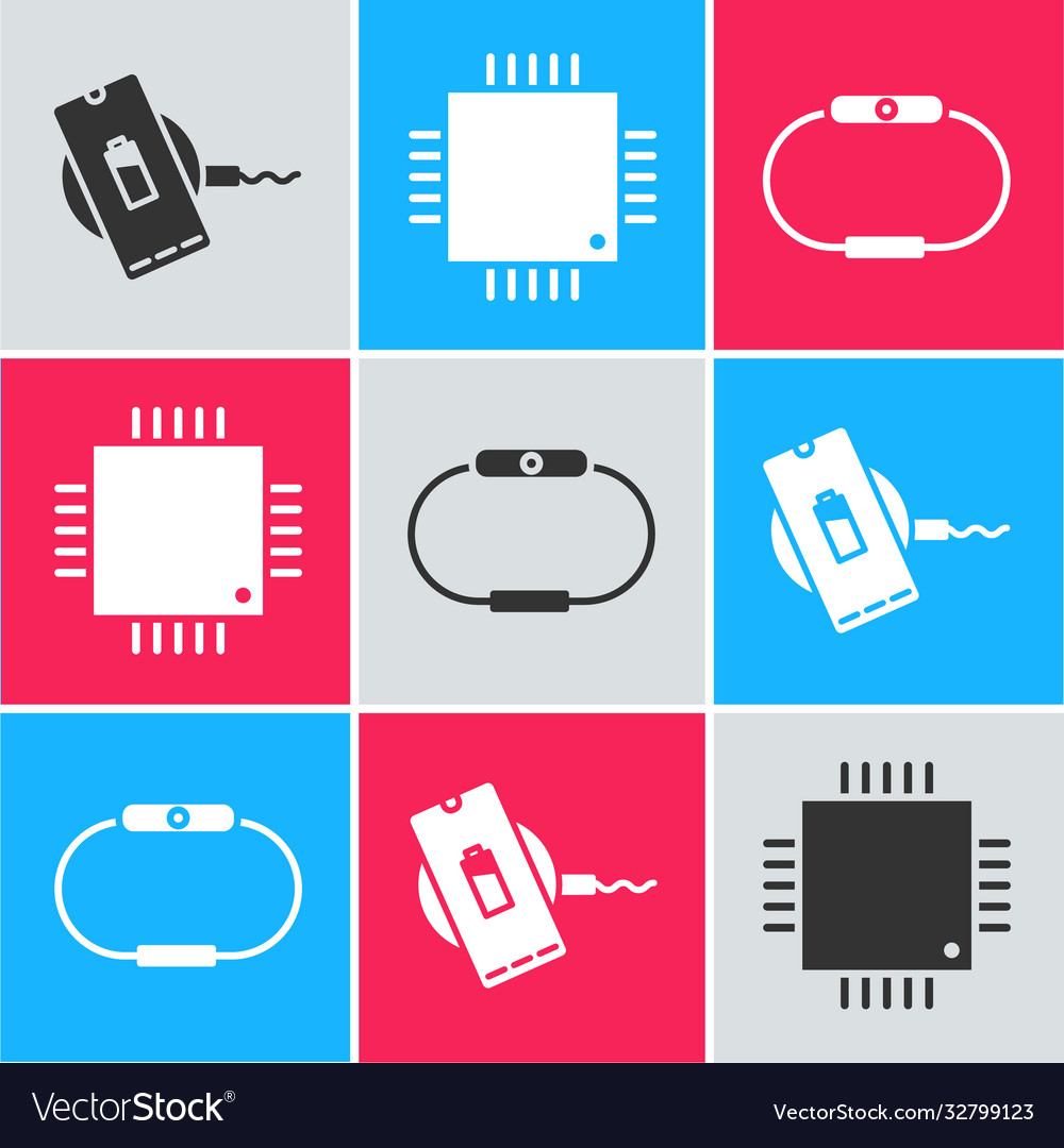 Set wireless charger processor with microcircuits vector image Set wireless charger processor with microcircuits