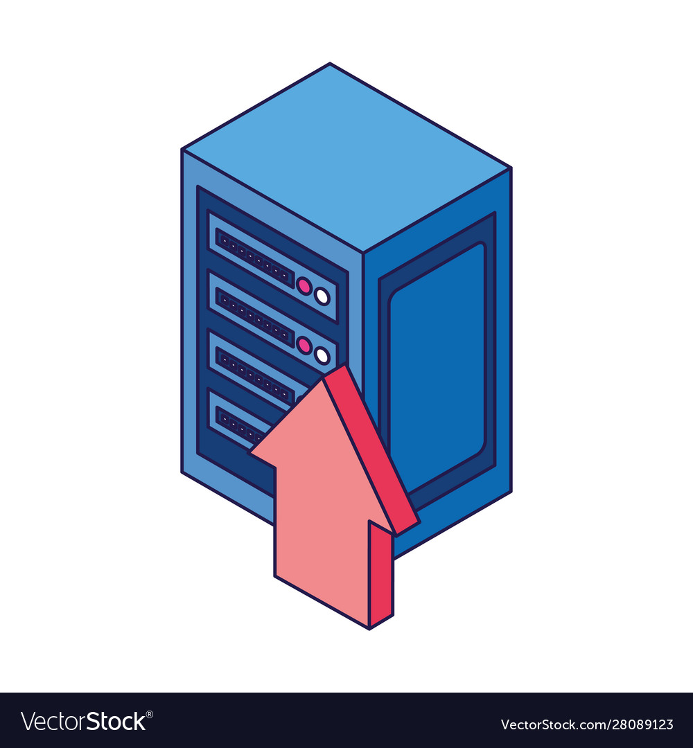 Upload arrow and data server center icon