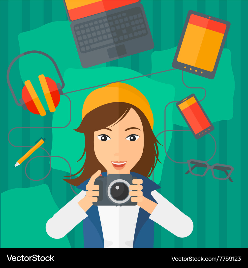 Woman holding camera Royalty Free Vector Image