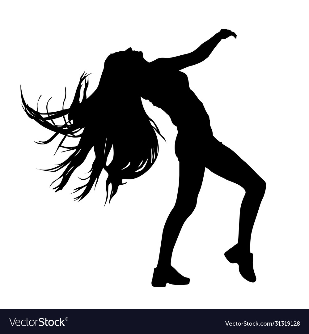 Black silhouettes dancing woman on white