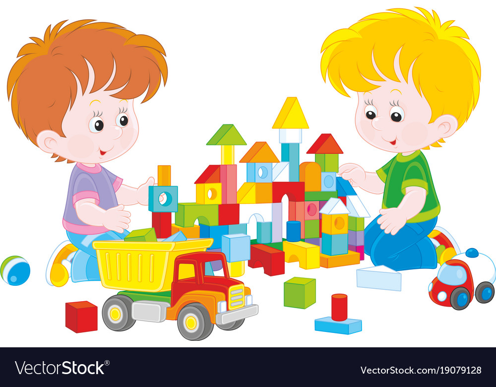 Boys playing with bricks Royalty Free Vector Image