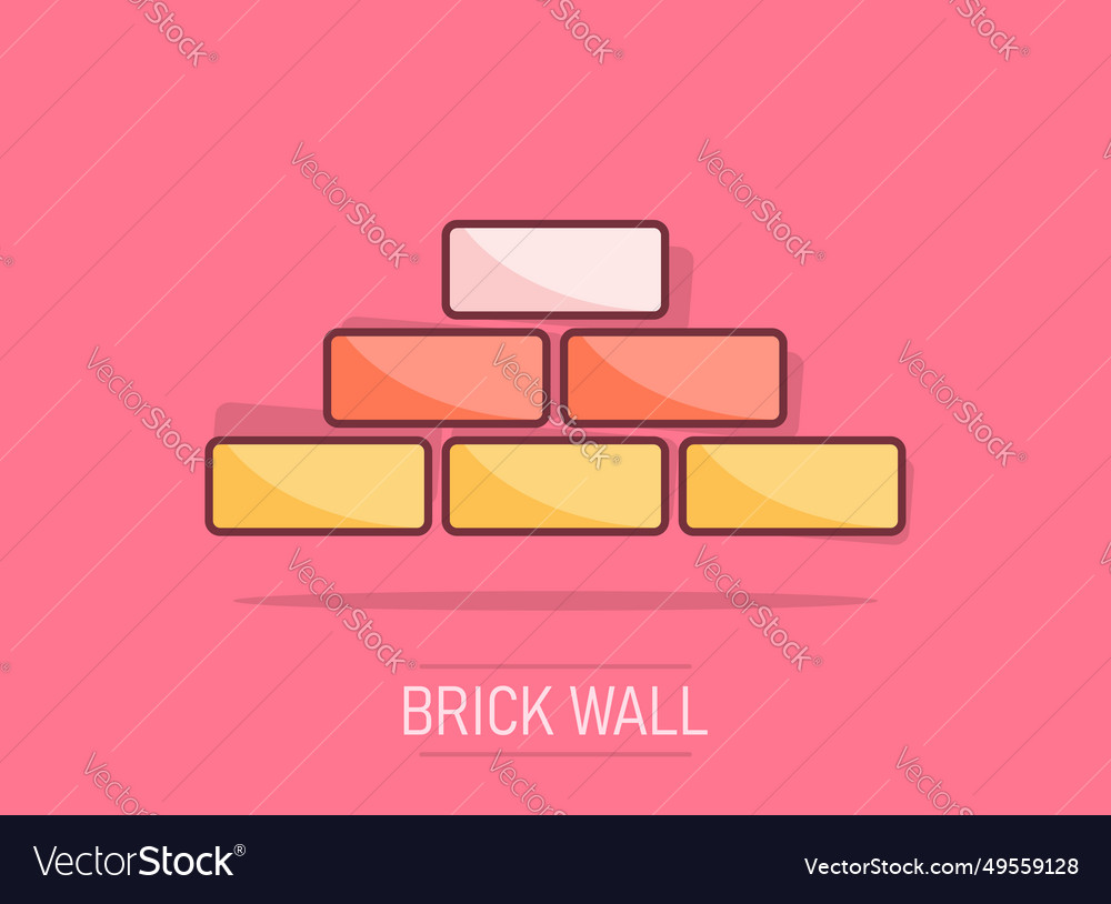 Cartoon wall brick icon in comic style sign