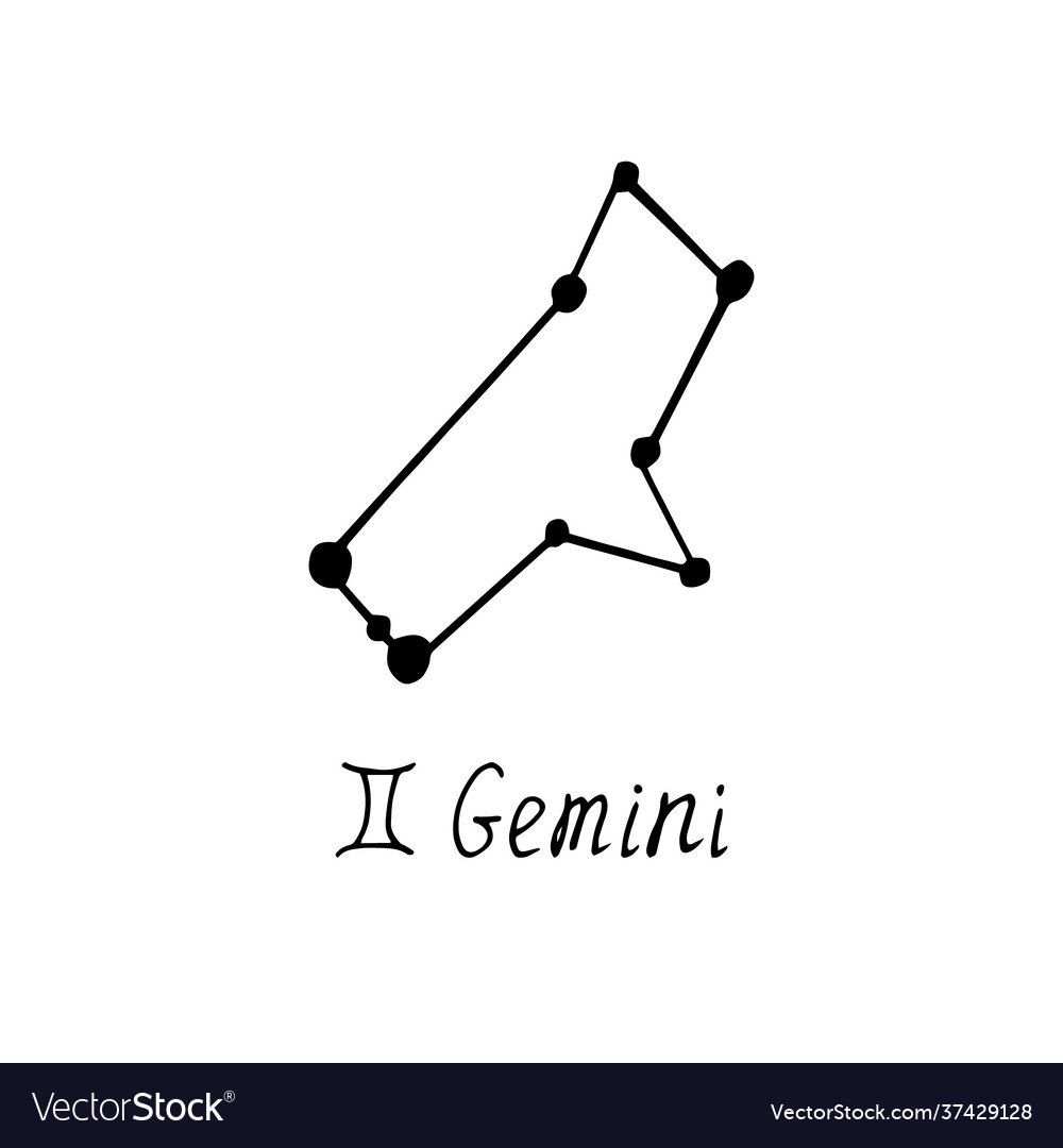 Constellation gemini icon and lettering hand