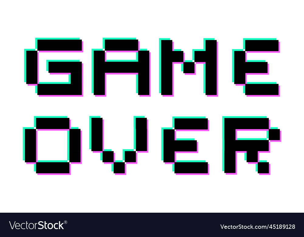 Game over pixel computer gaming 8 bit Royalty Free Vector