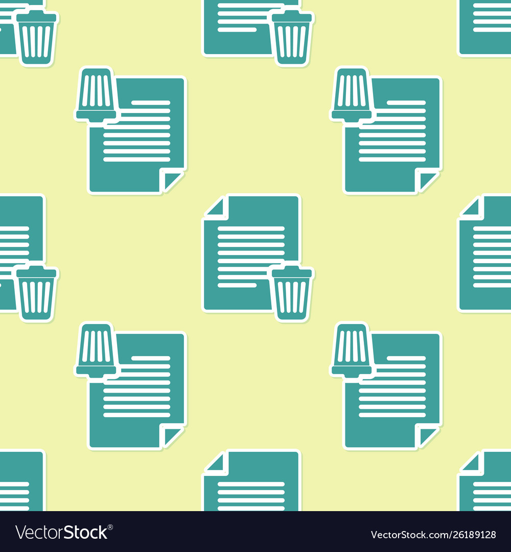 Green delete file document icon isolated seamless vector image Green delete file document icon isolated seamless