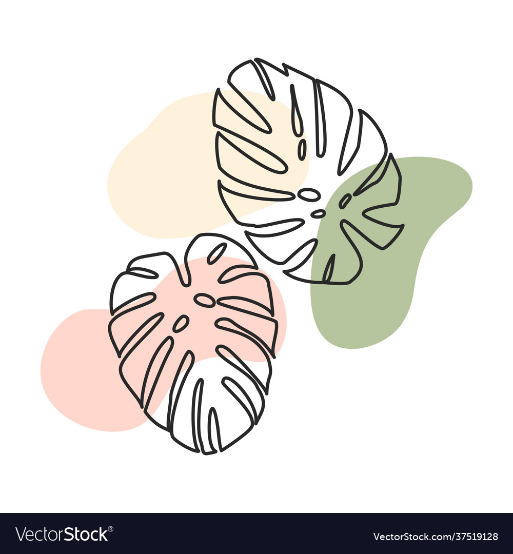 Linear shape a leaf and abstract color spots Vector Image Linear shape a leaf and abstract color spots
