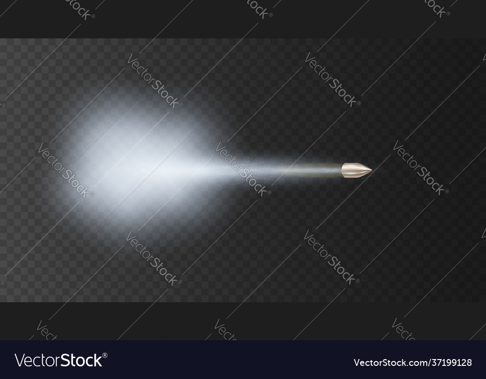 Realistic flying bullet with smoke trace steam