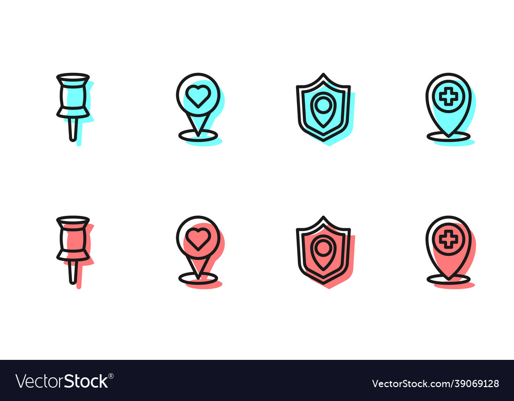 Set line location shield push pin with heart Vector Image Set line location shield push pin with heart