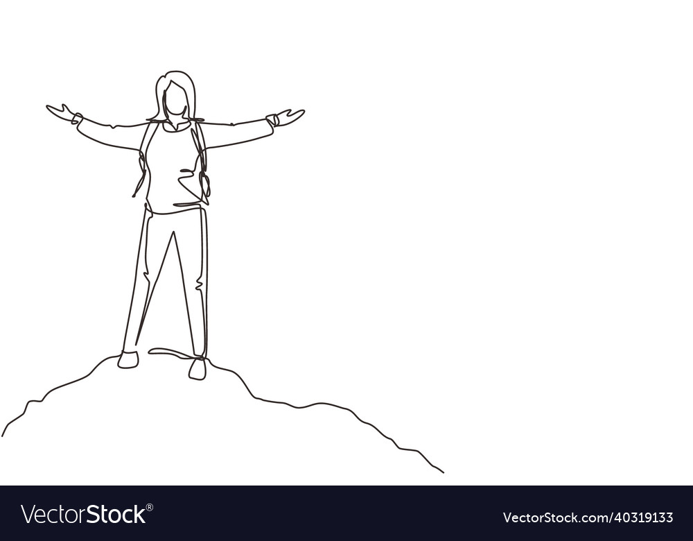 Continuous one line drawing successful climber Vector Image