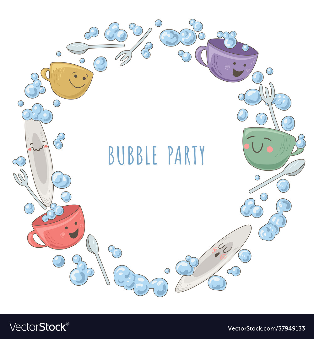 Design template with teapot cups and bubbles