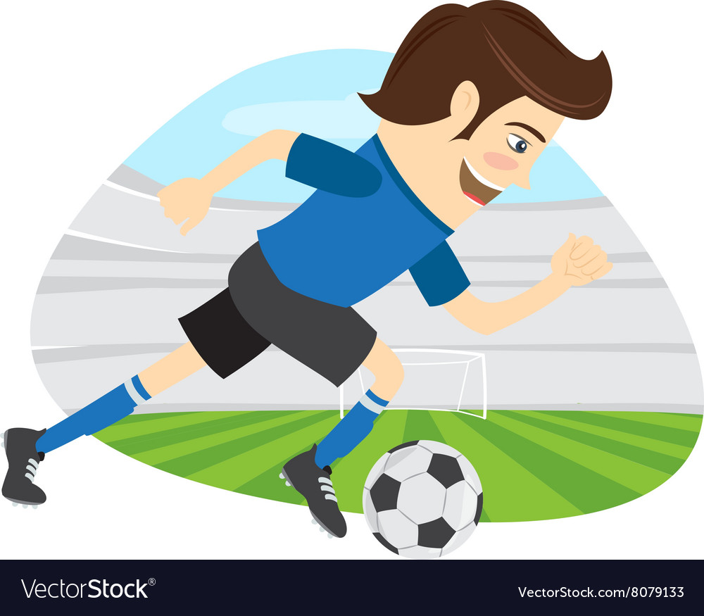 Funny soccer football player wearing blue t-shirt