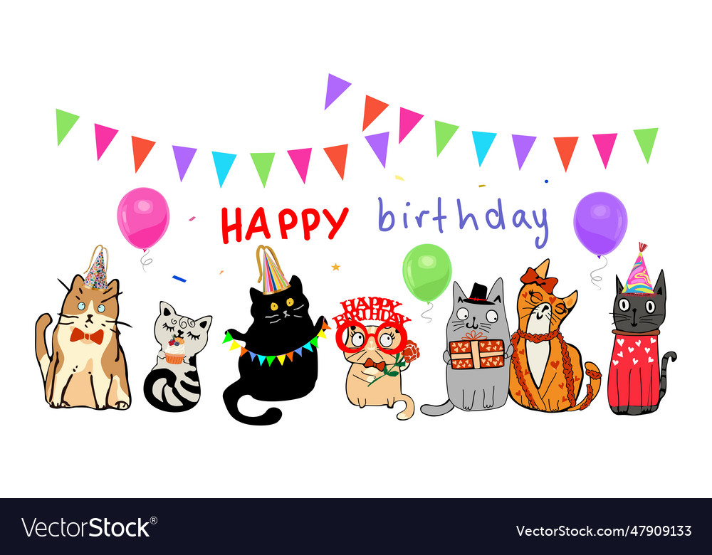 Happy birthday hand drawn elements isolated Vector Image