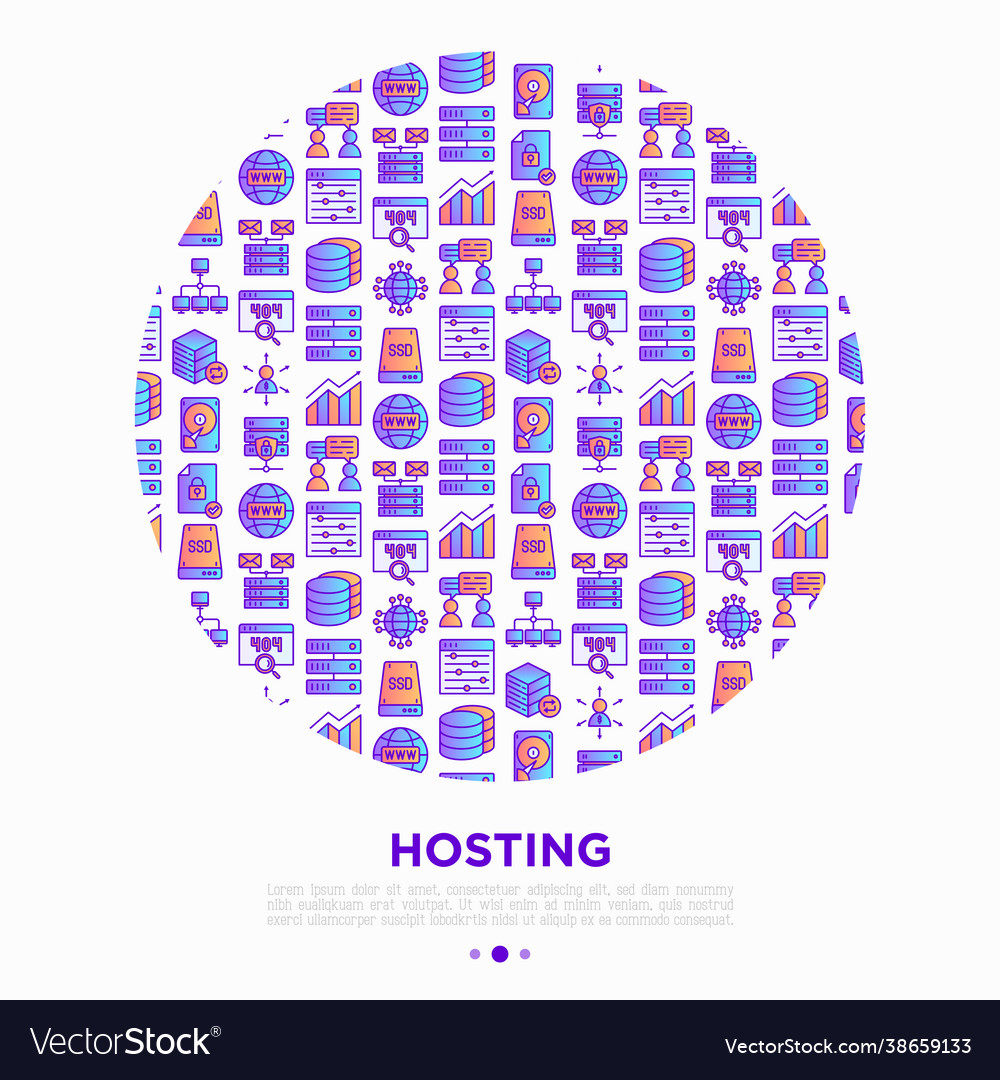 Hosting concept in circle thin line icons vps vector image Hosting concept in circle thin line icons vps
