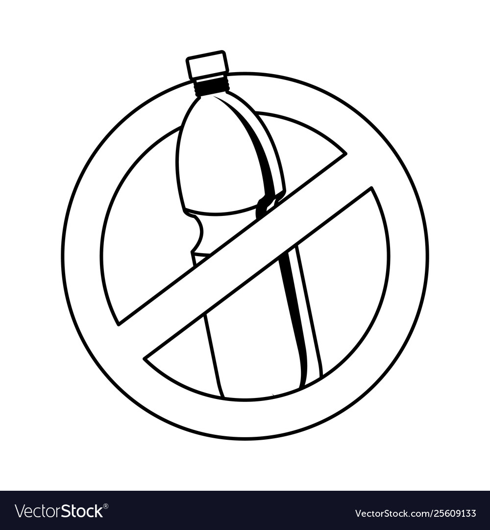 Plastic bottle with denied symbol recycle icon