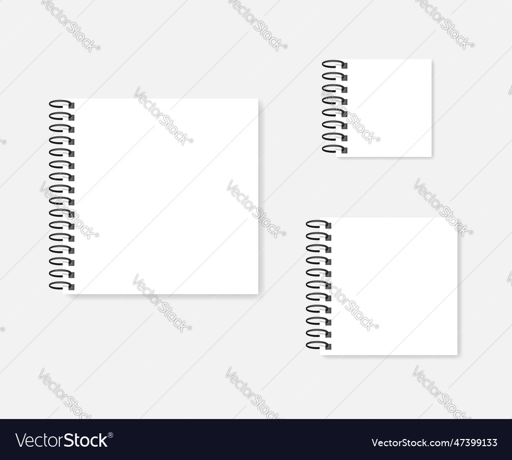 Ring bound square notebook mock-up set vector image Ring bound square notebook mock-up set