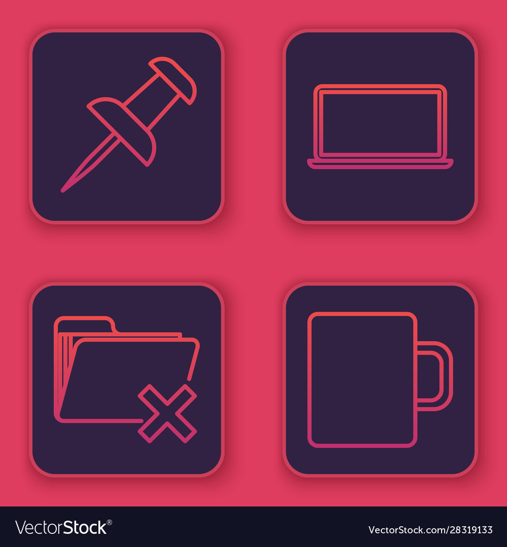 Set line push pin delete folder laptop vector image Set line push pin delete folder laptop