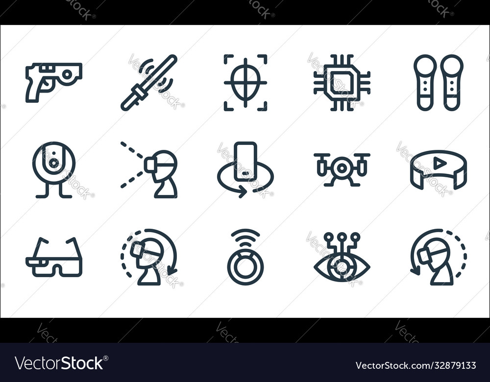 Virtual reality line icons linear set quality vector image Virtual reality line icons linear set quality