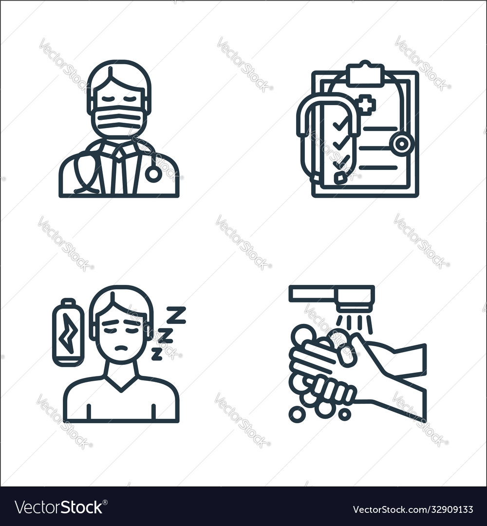 Virus transmission line icons linear set quality